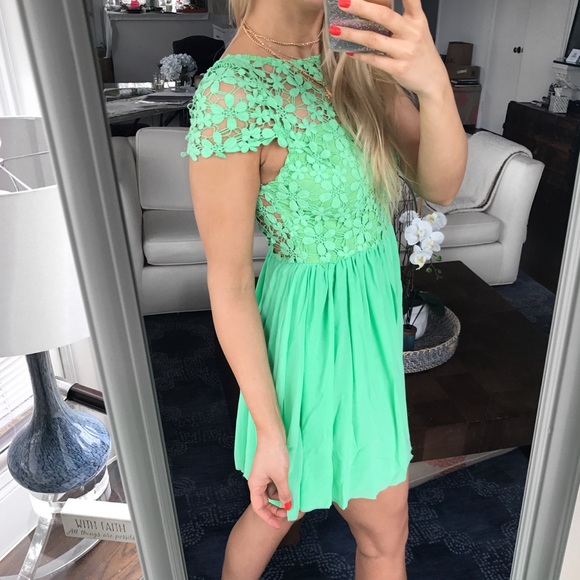 🆕 MINT GREEN PERFORATED FLIRTY MINI DRESS! - Picture 3 of 9